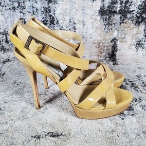 Jimmy Choo Women's Heels Strappy Patent Leather Yellowish Creme Size 40/10